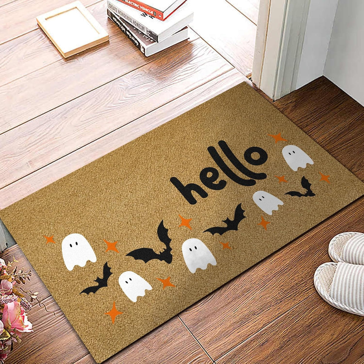 Halloween Doormat Welcome Ghost Outdoor Welcome Mats for Front Door Non Slip Ghost Floor Mat Halloween Rug for Outside Front Porch Entryway Decor