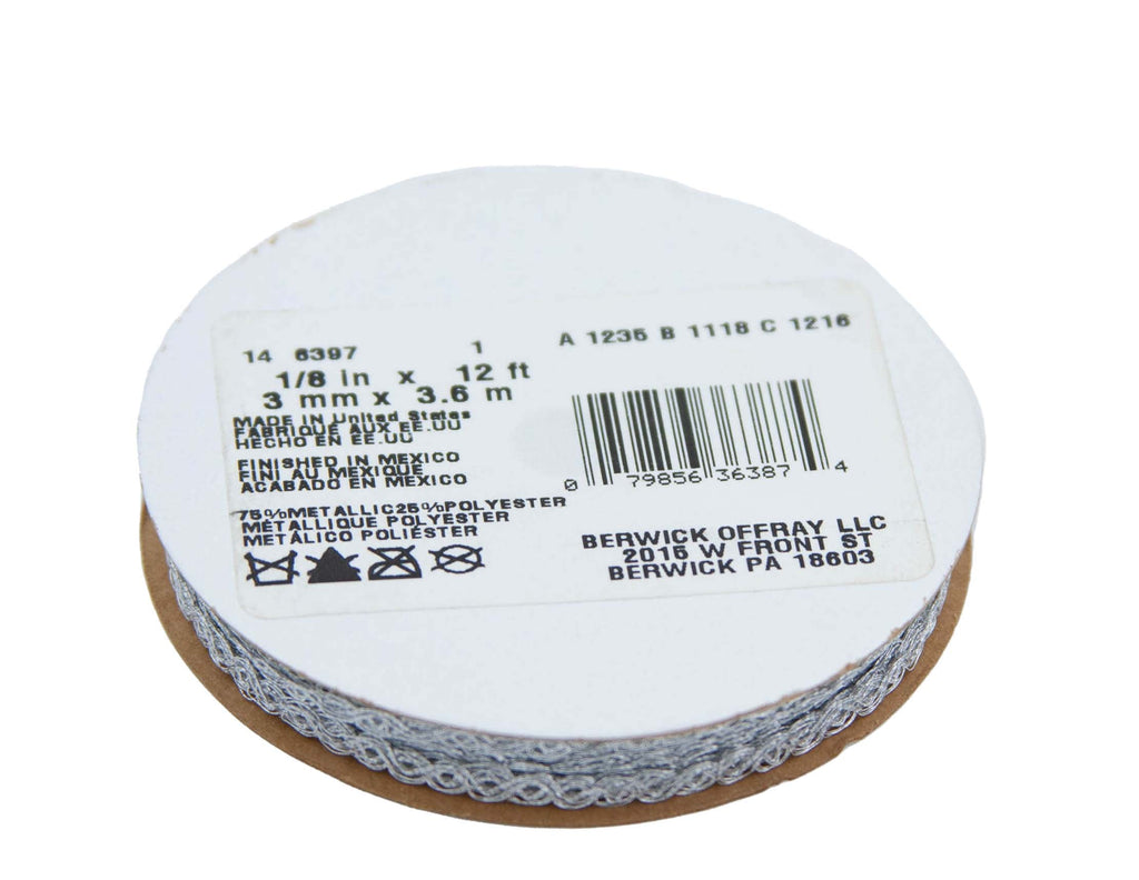 (4 pack) Offray Ribbon, Silver 1/8 inch Metallic Ribbon for Wedding, Crafts, and Gifting, 12 feet, 1 Each