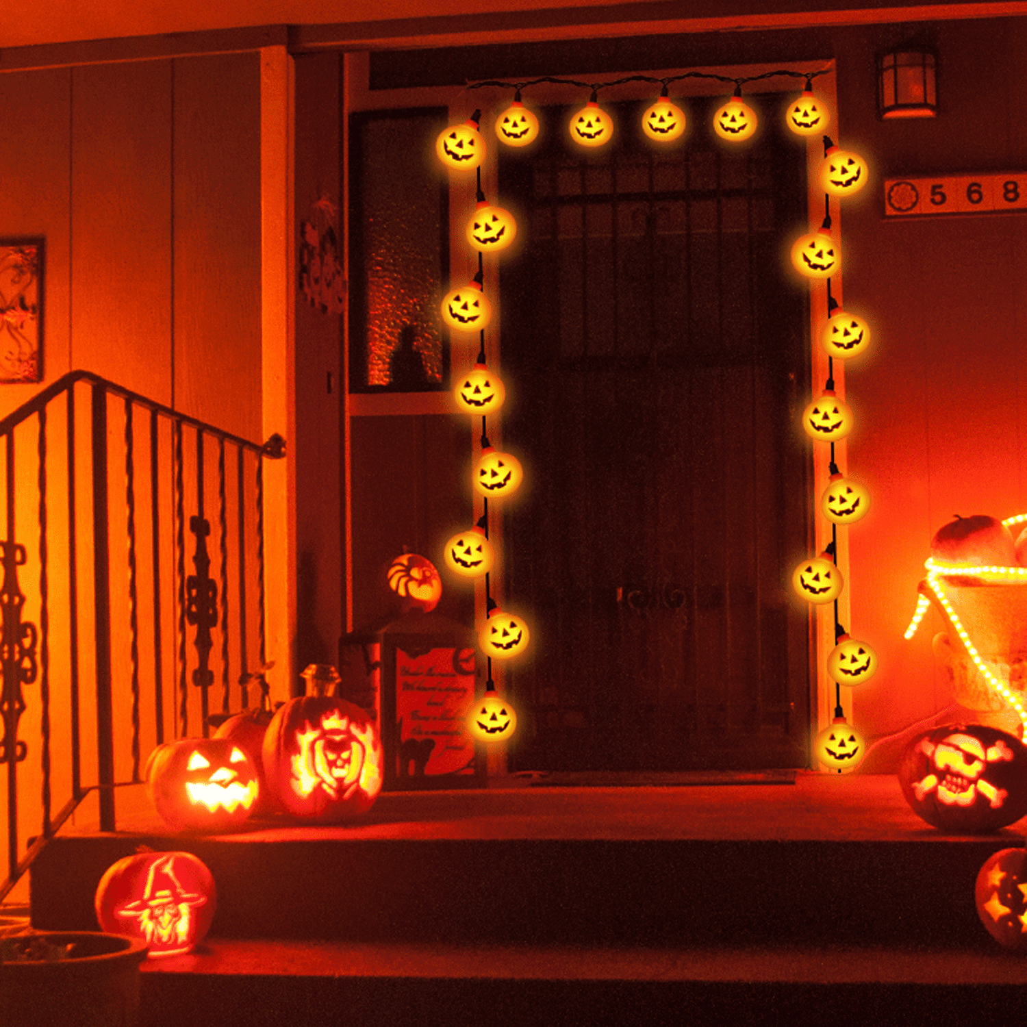 Halloween Pumpkin String Lights, 8.5Ft Outdoor Halloween Decorations Lights with 10 Jack-O-Lantern Lights, Hanging Pumpkin String Lights Party Patio Garden Window Decor