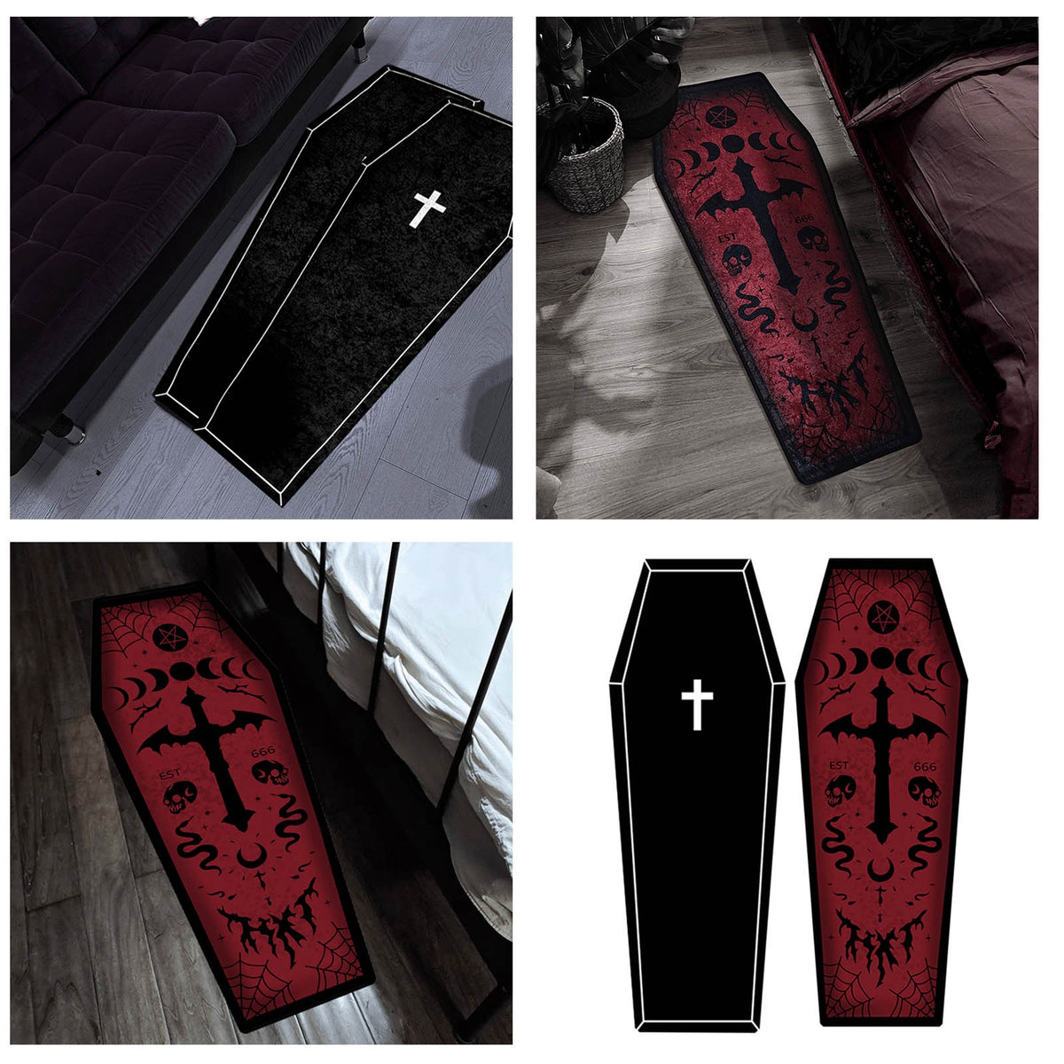Halloween Bathroom Rug, Non Slip Dark Gothic Carpet Living Room Kitchen Rug, Horror Coffin Shaped Rugs Decor Witchy Rugs Bath Mat 51x19 Inch