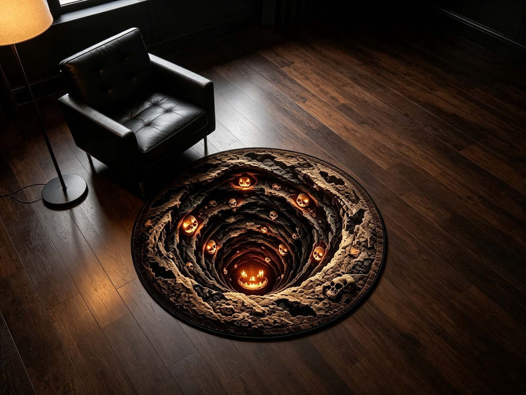 3D Halloween Round Rug, Illusion Halloween Round Mat, Funny Rug with Non-Slip Soft Visual Effect Door Mat for Living Room Indoor Decor
