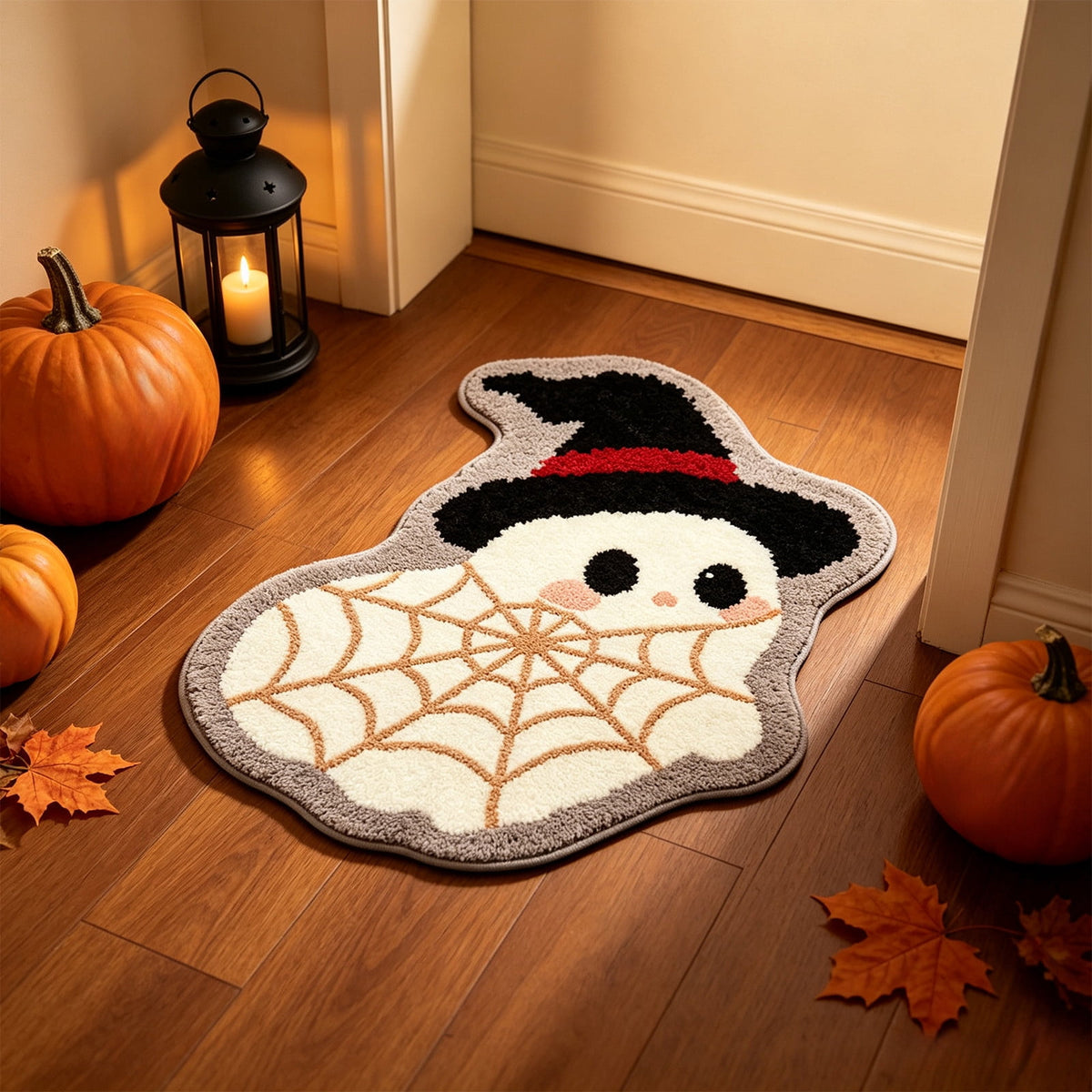Halloween Doormat Ghost Bath Mat 23.6x15.7in Secure-Grip Absorbent Soft Faux Fur Rug for Bathroom Bedroom Living Room Decor by OVFUIZ