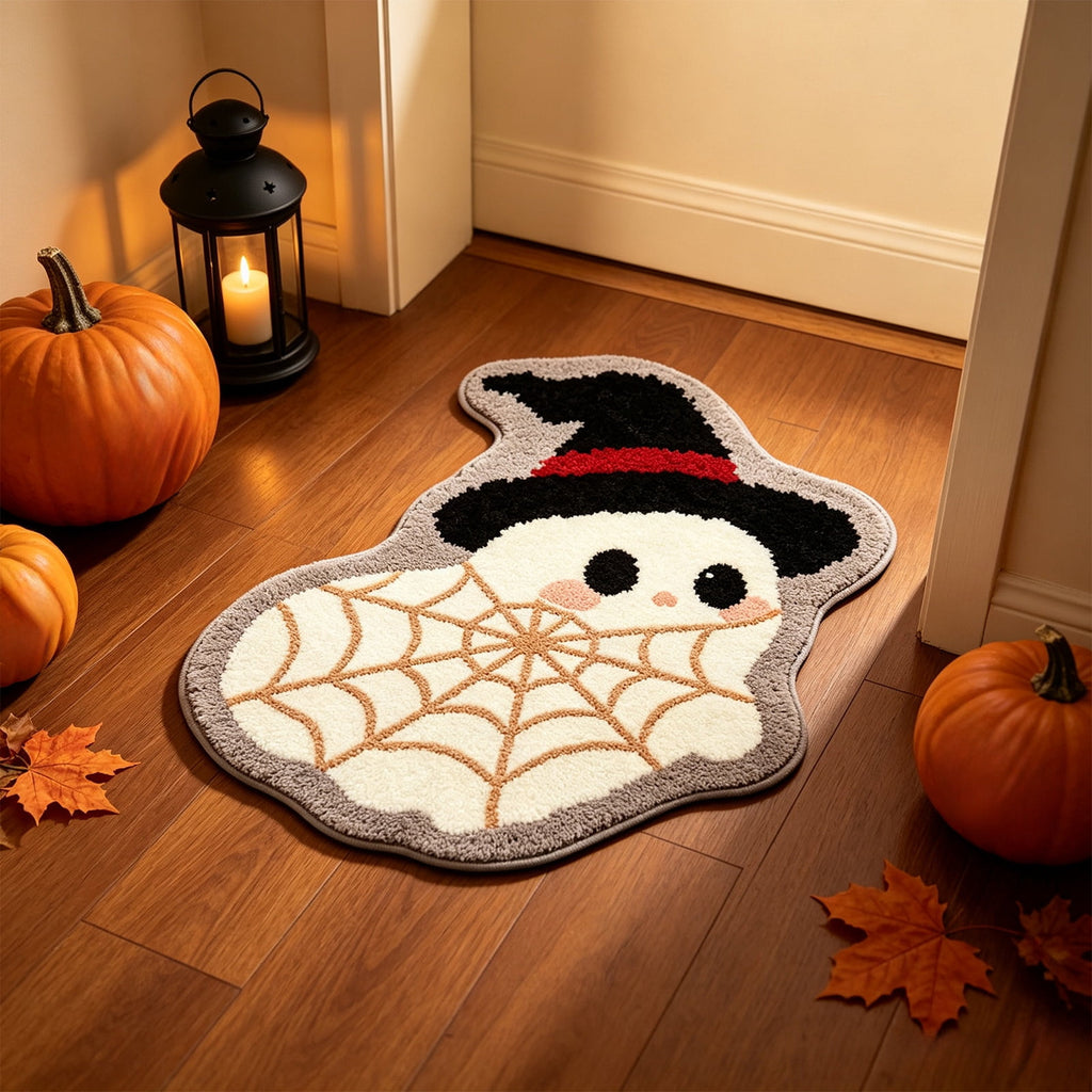 Halloween Wreath Shaped Rugs, Soft Indoor Mat for Entryway, Kitchen, Halloween Party, Pumpkin Witch Spooky Home Decor, 23.62x15.75 Inches