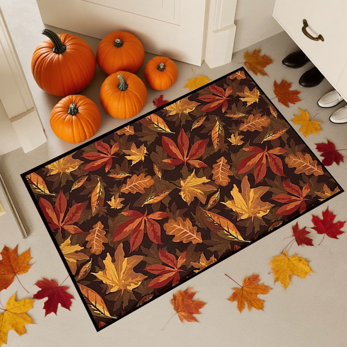 Uxgjfwu Halloween Thanksgiving Doormat 18x30 Inch Non-Slip Fall Decor Pumpkin Maple Leaves Print Front Door Kitchen Entryway Rug for Indoor Outdoor Use