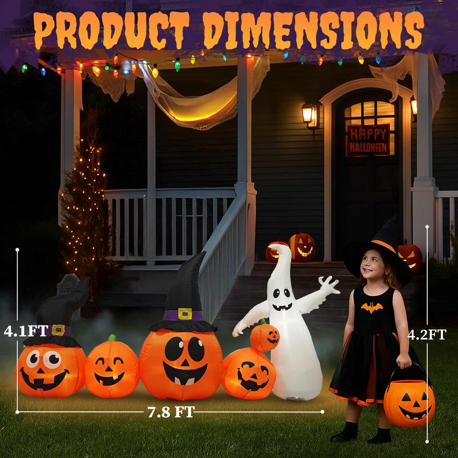 Zimtown 7 FT Halloween Inflatables Pumpkin, Halloween Decoration 7 Blow up Pumpkins w/ Build-in LEDs for Halloween Party