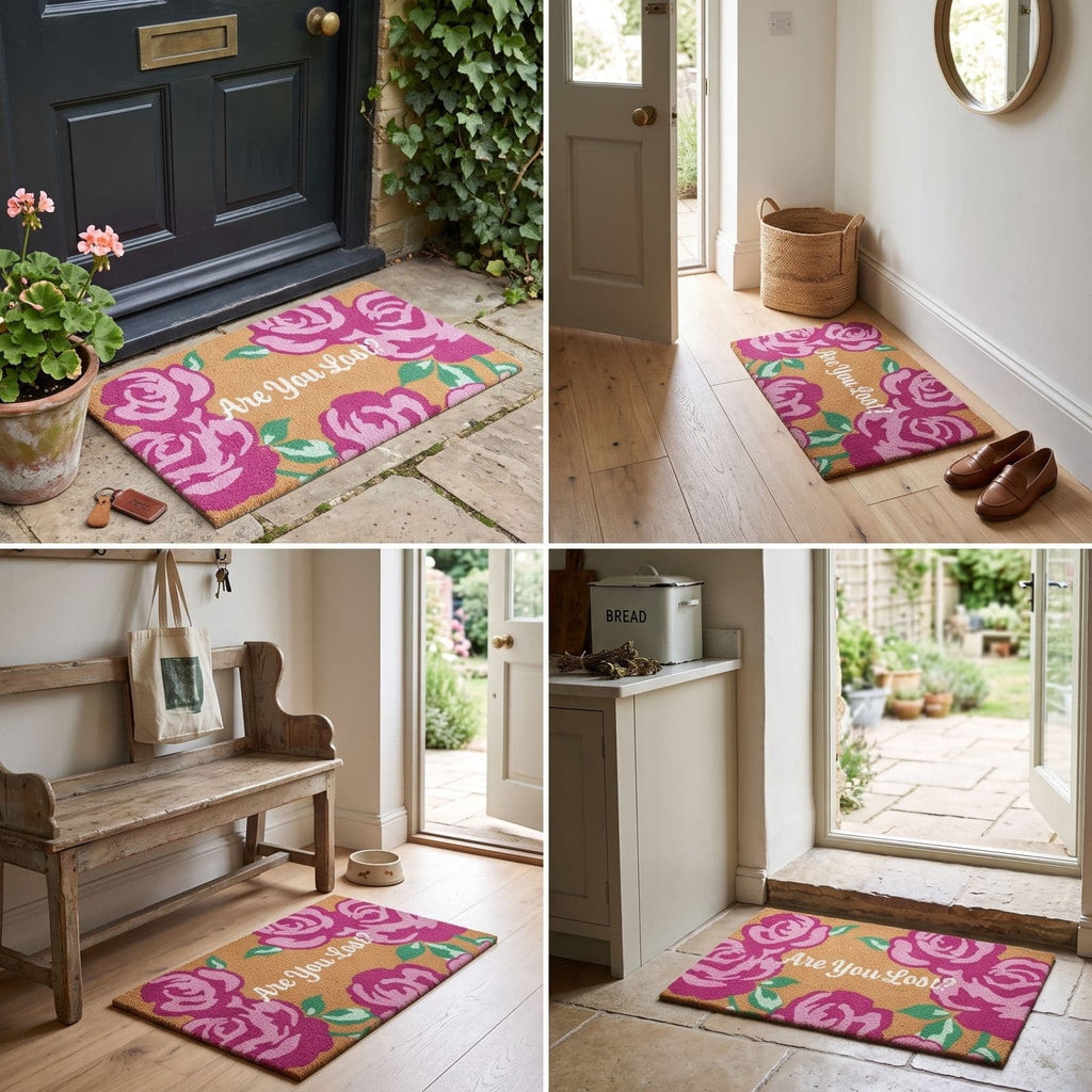 Lypsnake Natural Coco Coir Doormat - "Love Grows Here" Printed with Delicate Floral Pattern, Non-slip Absorbent Entry Mat for Home Entrance Porch Patio and Outdoor Decoration
