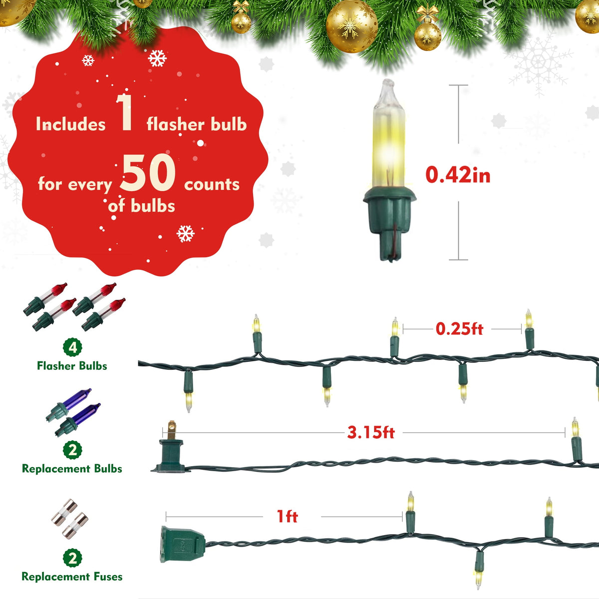 DAYBETTER Christmas String Lights, 16.4ft with 50 Count Mini Lights, Waterproof Christmas Deco Lights for Indoor and Outdoor, Christmas Tree, Garland Birthday
