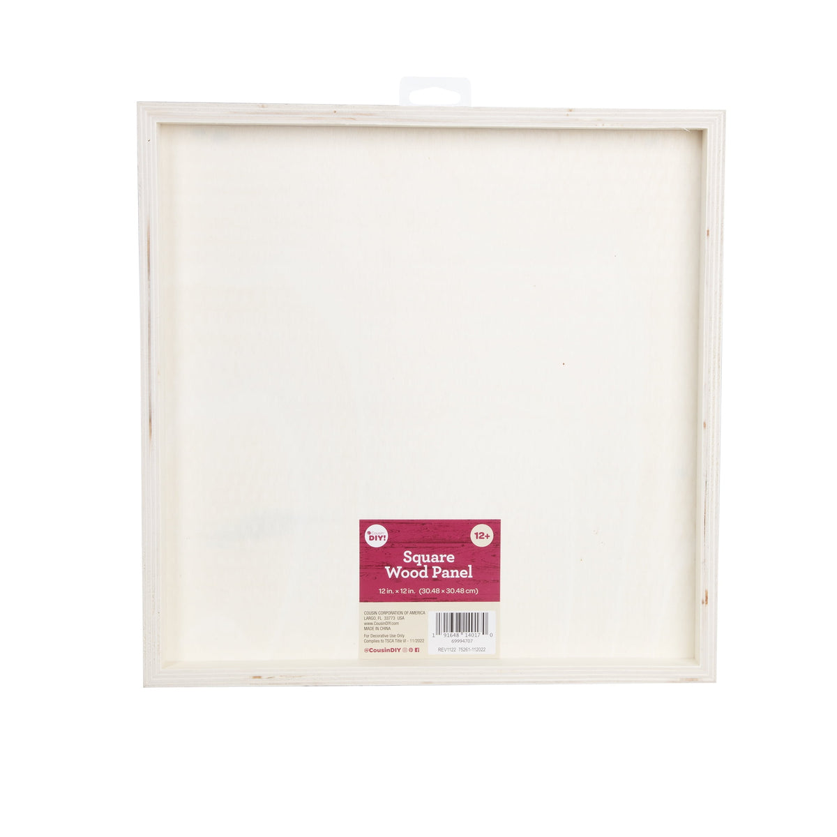 Hello Hobby Unpainted Square Wood Panel, 12" X 12" x .75"