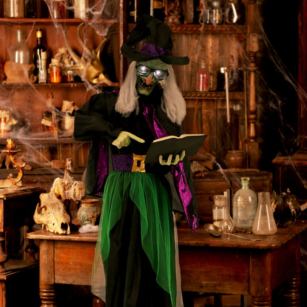 Haunted Hill Farm Life Size 5.6 ft Animatronic Witch, Indoor/Outdoor Halloween Decoration