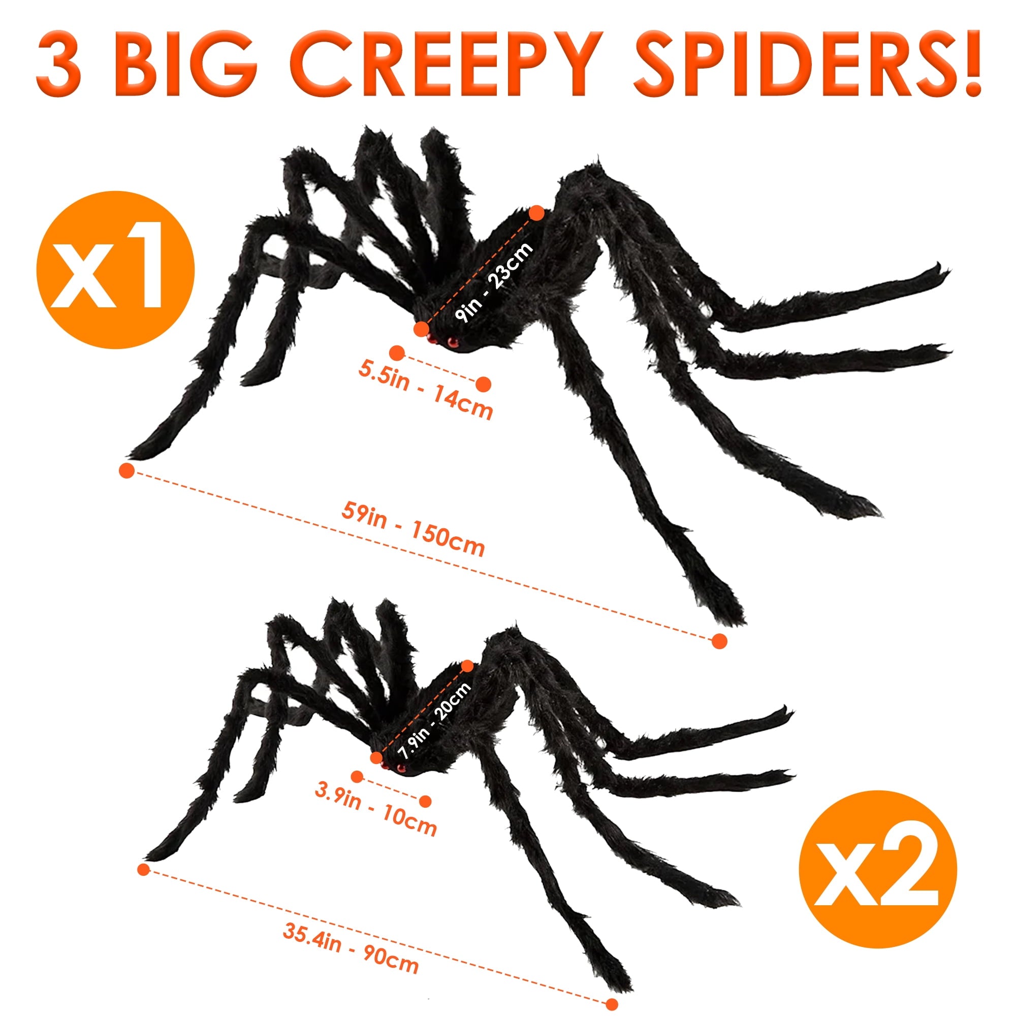 JEEXI Full Set of Halloween Decorations Outdoor 200'' Triangular Spider Web +3 Giant Fake Red Eyes Spiders, Halloween Décor Indoor for Home, Outside Yard Costumes Party Haunted House Garden Lawn