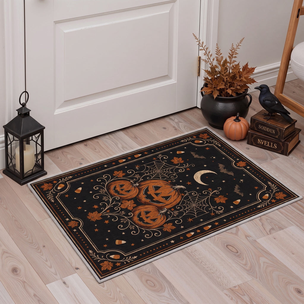 GENIMO 2'x7' Halloween Runner Rug, Washable Non Slip Soft Vintage Witch Indoor Outdoor Hallway Runner for Porch Patio Kitchen Entryway, Vintage Black