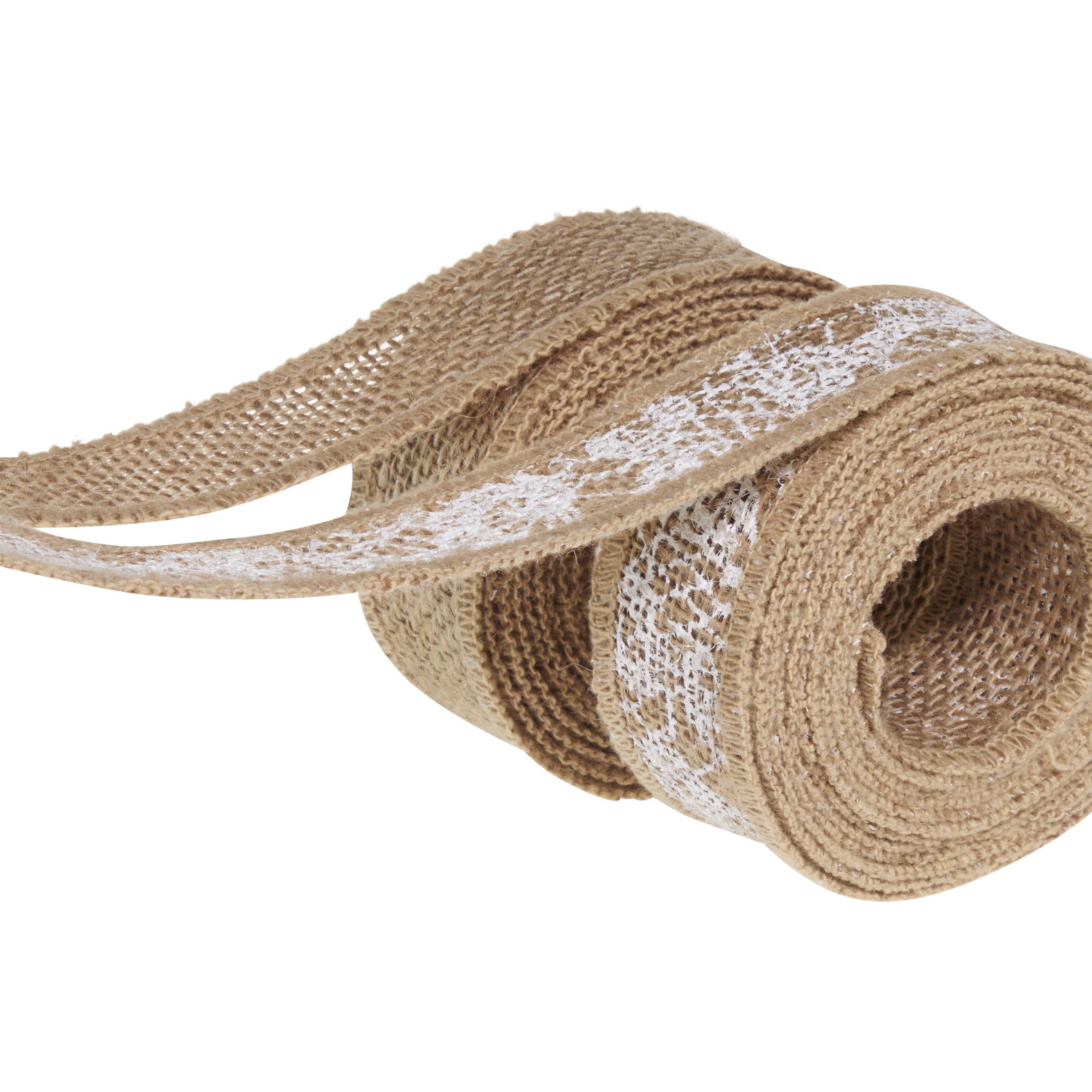 Love, Laugh, Craft Burlap Ribbon Set, 1.5"W x 3-Yds, Natural/White Stripe