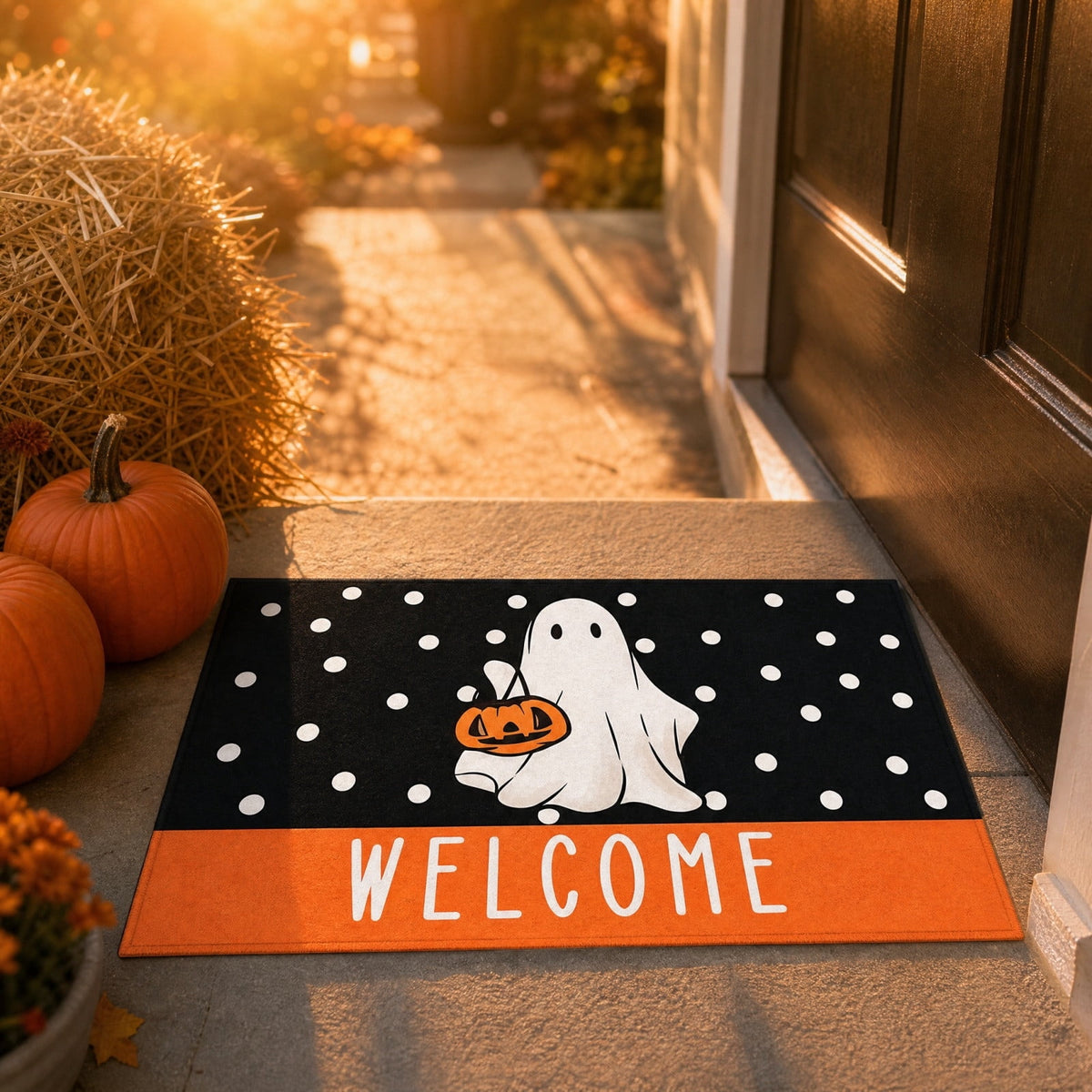 Halloween Ghost Door Mat, Cute Welcome Mat for Front Door Porch Entryway Haunted Outdoor Decor Spooky Decorative Entrance Doormat Non Slip Halloween Rug, 16" x 24"