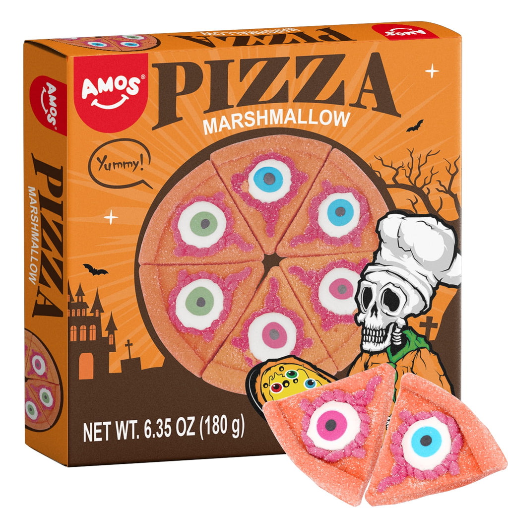 AMOS Cotton Candy Halloween Pizza, Eyeballs Candy for Party, Gluten-Free, 6 Count, 6.35 oz