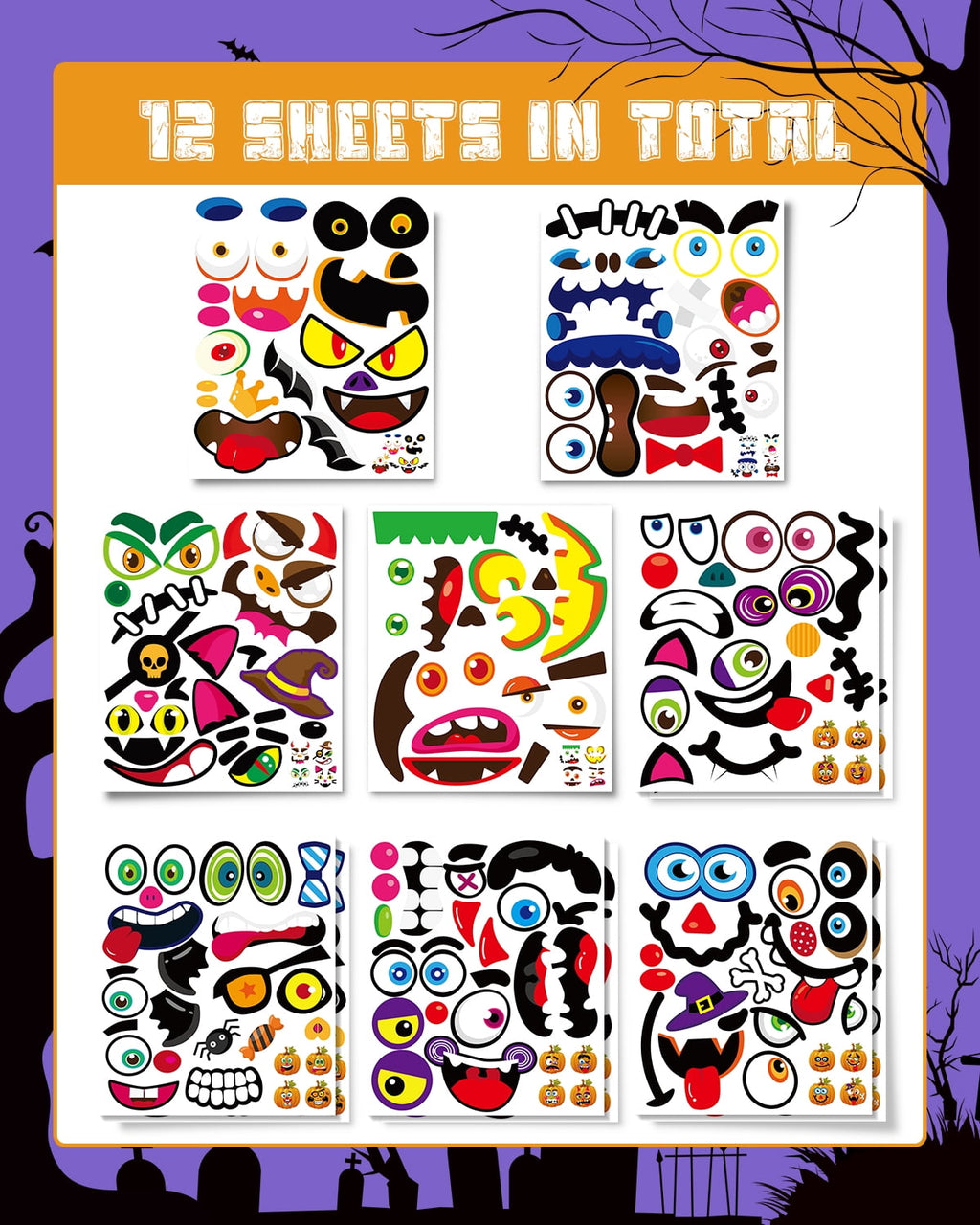 Ayieyill 64 Packs Halloween Stickers Pumpkin Decorating Stickers for Children , 32 Sheet Small Pumpkin Face Stickers for Halloween Party Supplies Trick or Treat Party Favors