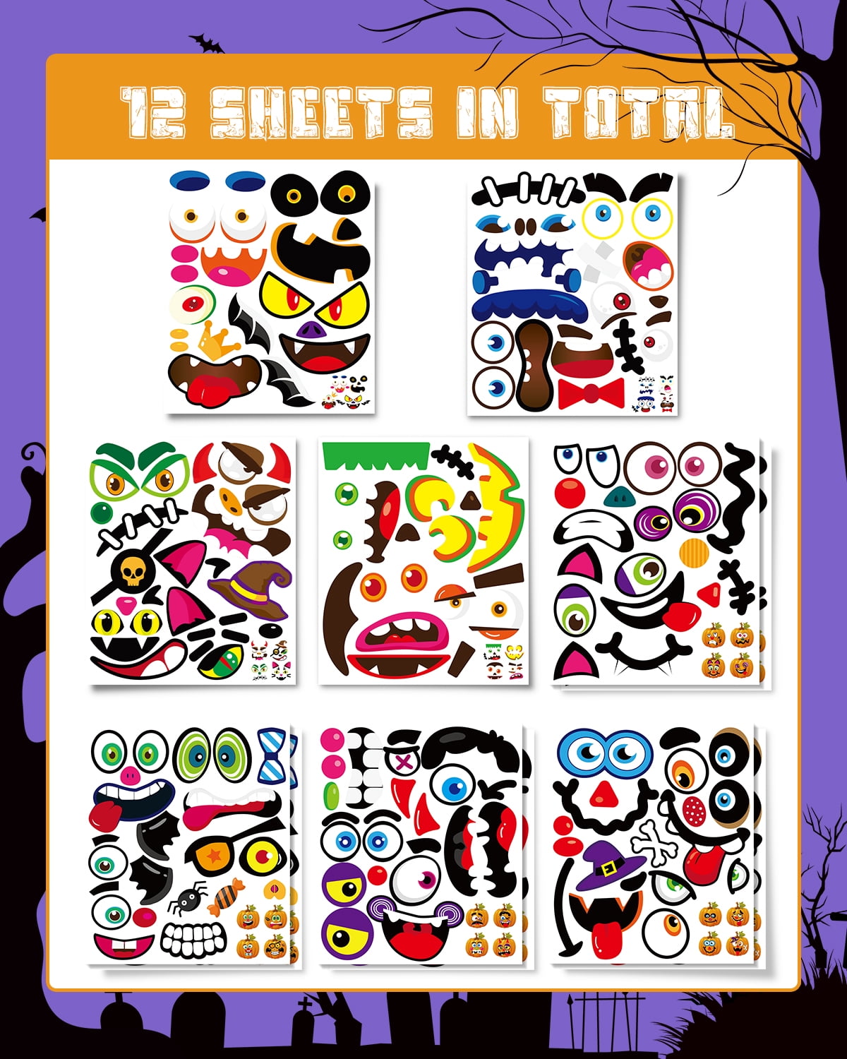 Ayieyill 64 Packs Halloween Stickers Pumpkin Decorating Stickers for Children , 32 Sheet Small Pumpkin Face Stickers for Halloween Party Supplies Trick or Treat Party Favors