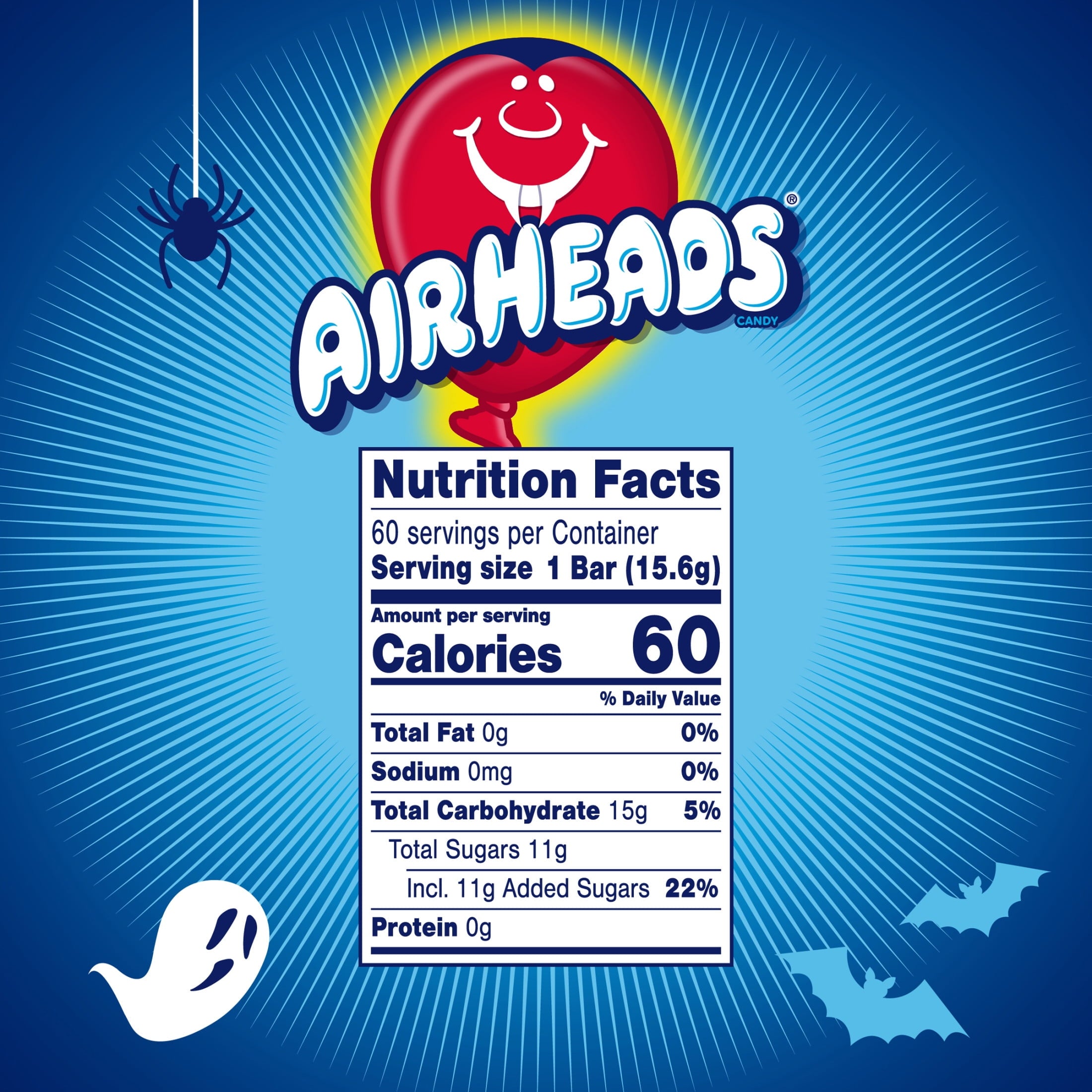 Airheads Halloween Chewy Candy Bars, Assorted, Nut Free, Regular Size, 33oz, 60 Count