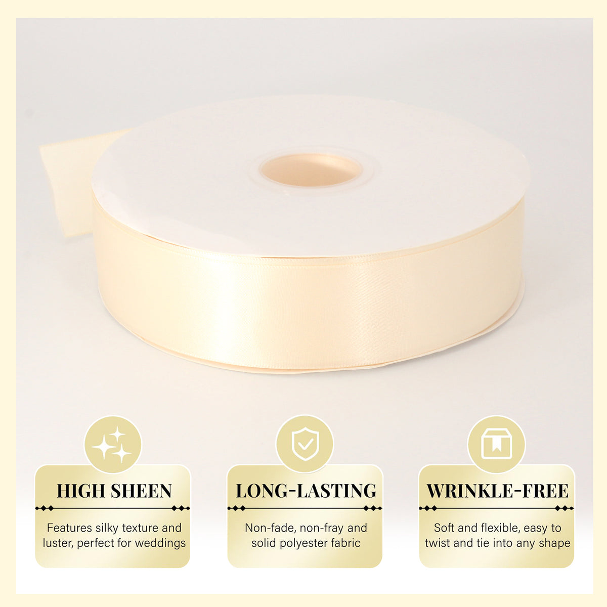 Style-Carry 1-1/2 inch 100 Yards Ivory Solid Double Faced Satin Ribbon Roll, for Handmade Crafts, Flower Bouquet, Gift Wrapping, Wedding Roses Making