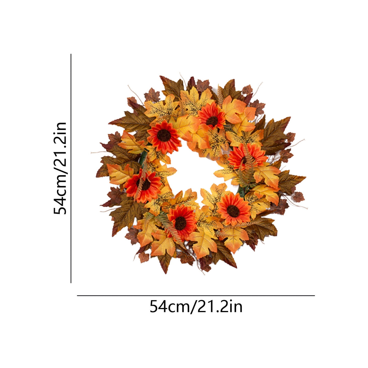 HOARBOEG Handmade Wrought Iron Maple Leaf Wreath, Thanksgiving Rudolph Fall Harvest Door Hanging, Orange Metal Autumn Wreath with Berries, Garden Wall Decor, 15.75 in