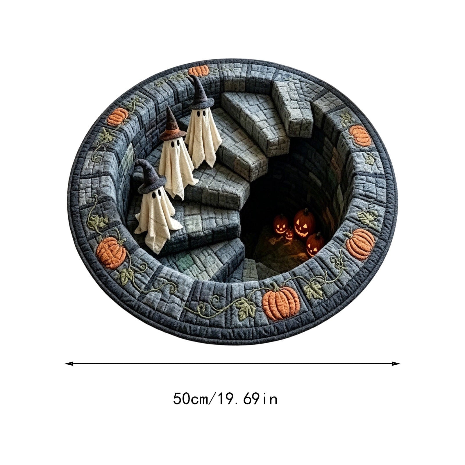 Sulaicai 3D Optical Illusion Halloween Round Rug, Spooky Ghost Pumpkin Print Absorbent Doormat, Non Slip Washable Floor Mat for Indoor Entryway Living Room Halloween Home Decor, 15.7 Inch