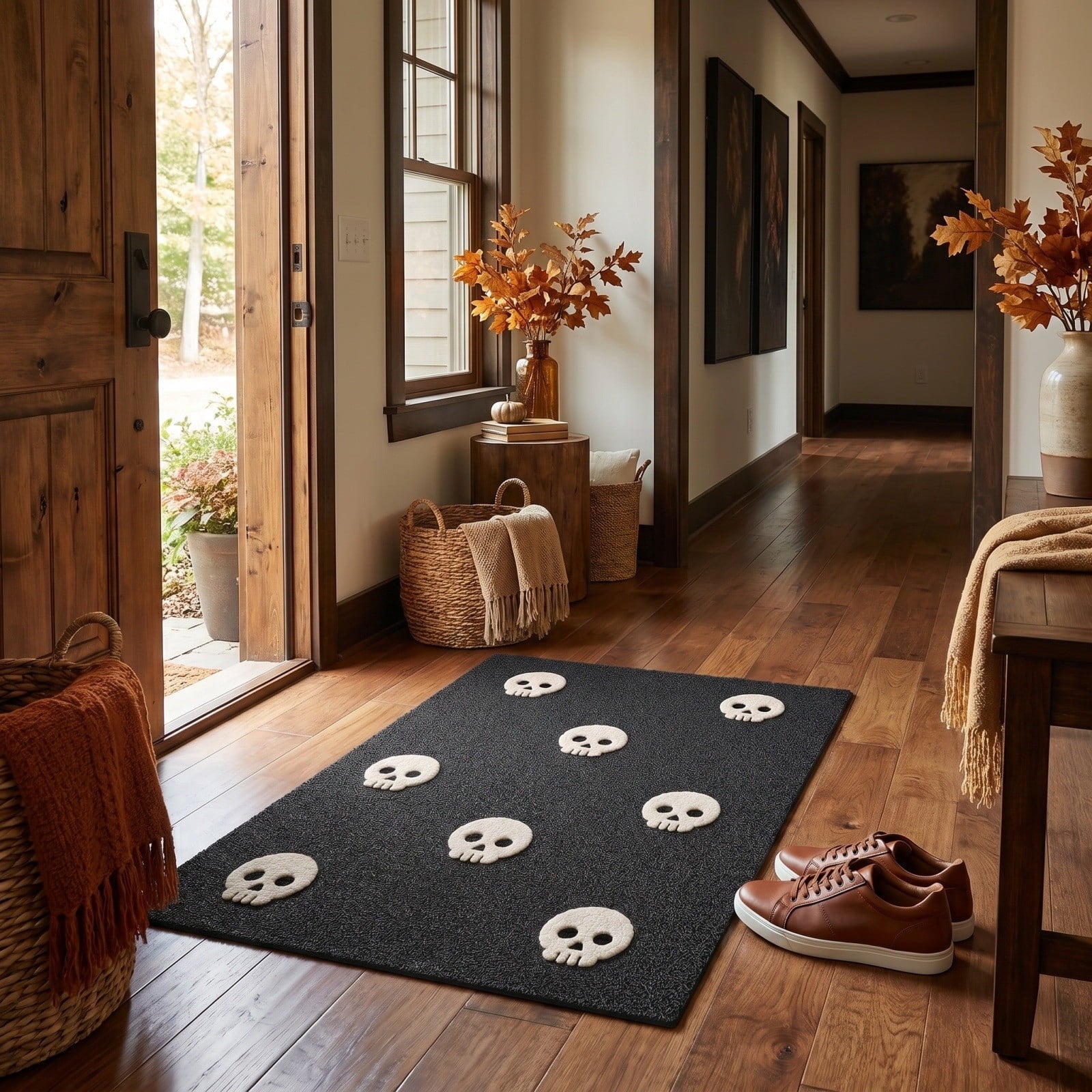 Halloween Thanksgiving Pumpkin Doormat 24x16 Inch, Simple Fall Farmhouse Entrance Mat for Front Porch Patio Home Decor