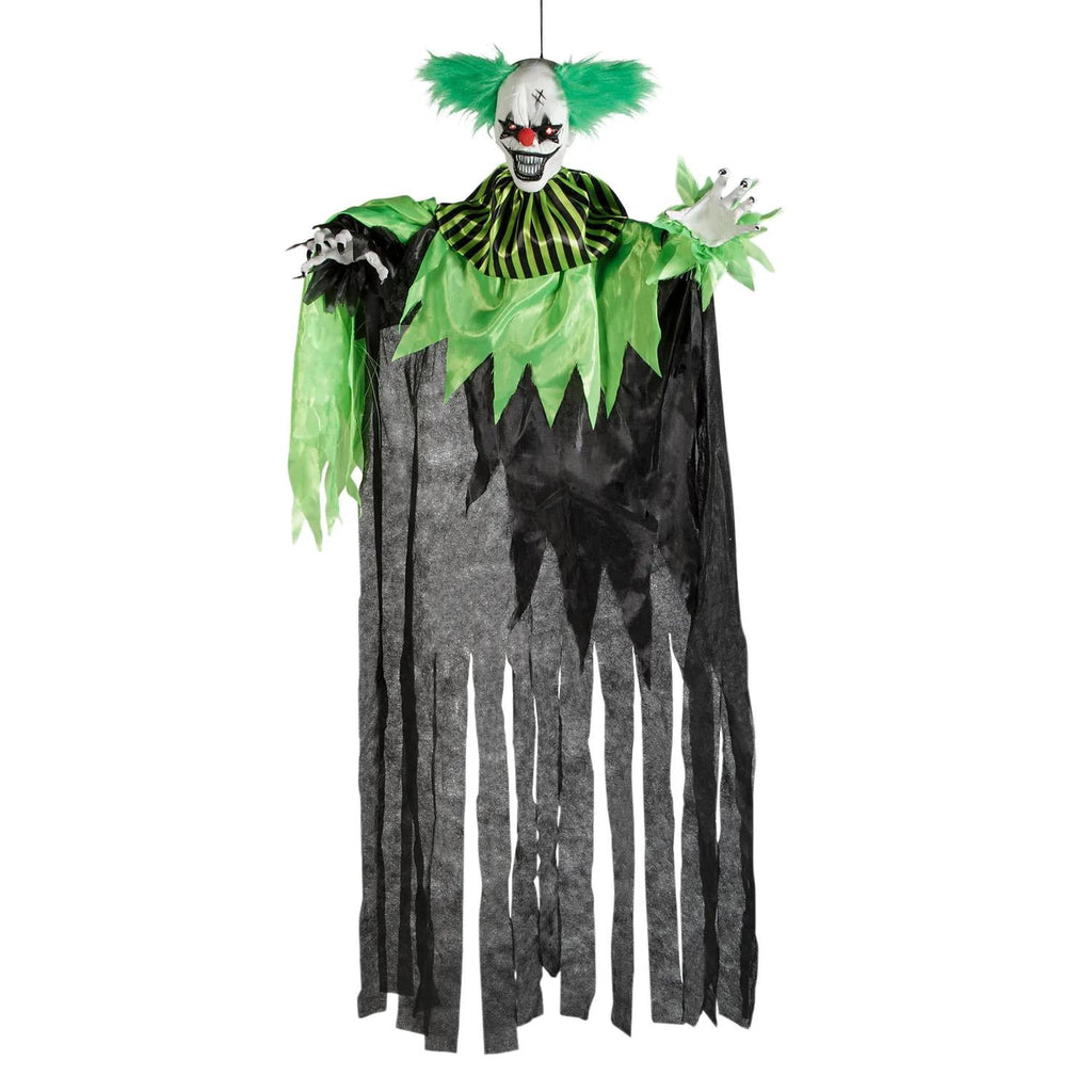 Morris Costumes 4 ft Hanging Animated Green & Black Clown Decoration - Black