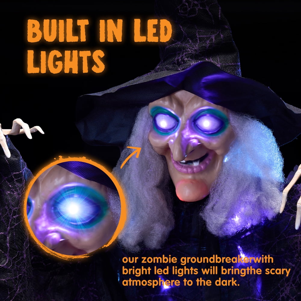 Joyfy 47" Halloween Decorations Outdoor,Life Size Animated Witch Scary Decorations Halloween Motion Activated Witch with LED Eyes & Sound,Haunted House Decor