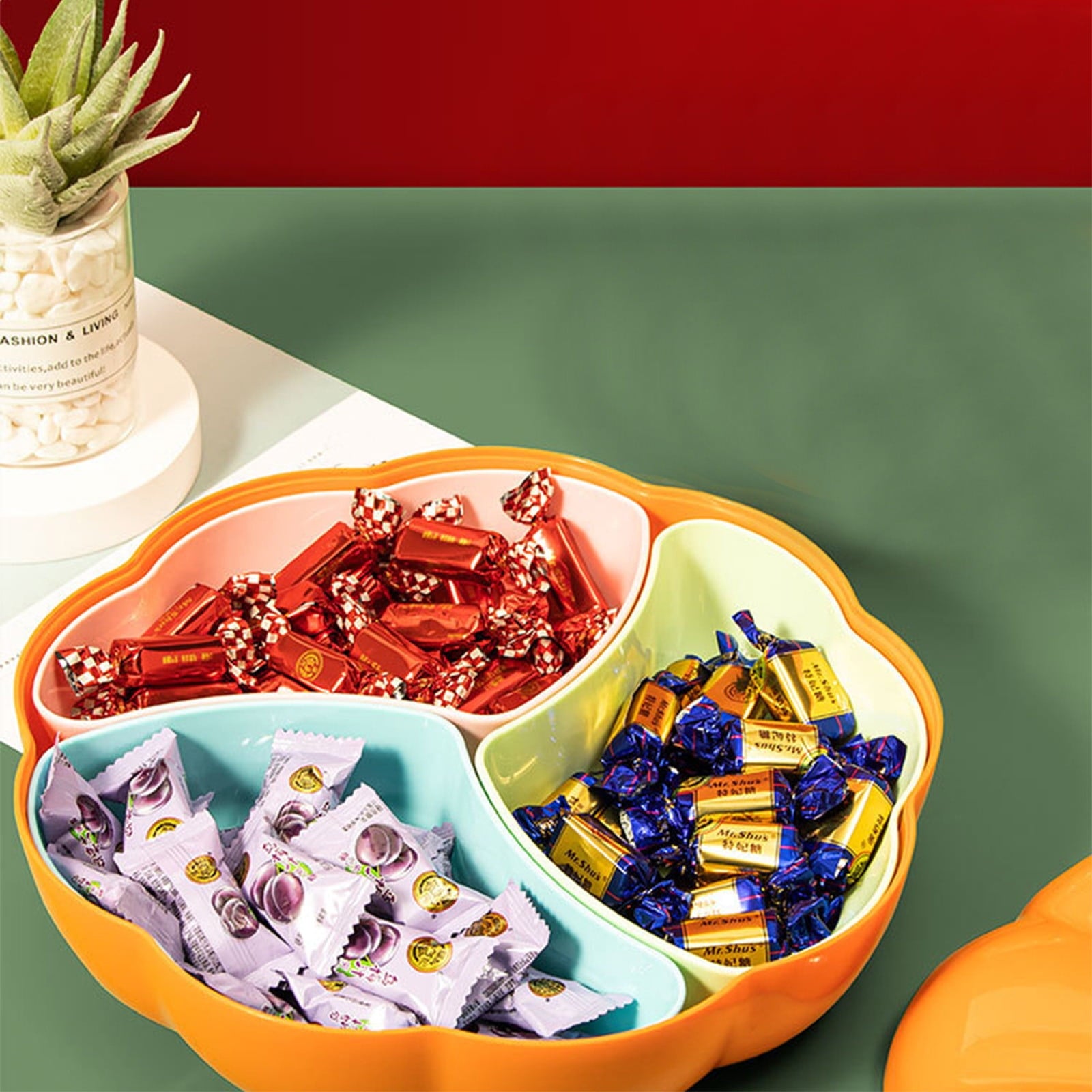Bowayaoa Pumpkin Serving Bowl with Lid, Detachable Pumpkin Snack Box Divided Serving Tray Pumpkin Candy Jar Nut Serving Container Food Display Bowl for Halloween Thanksgiving Fall Festival Party