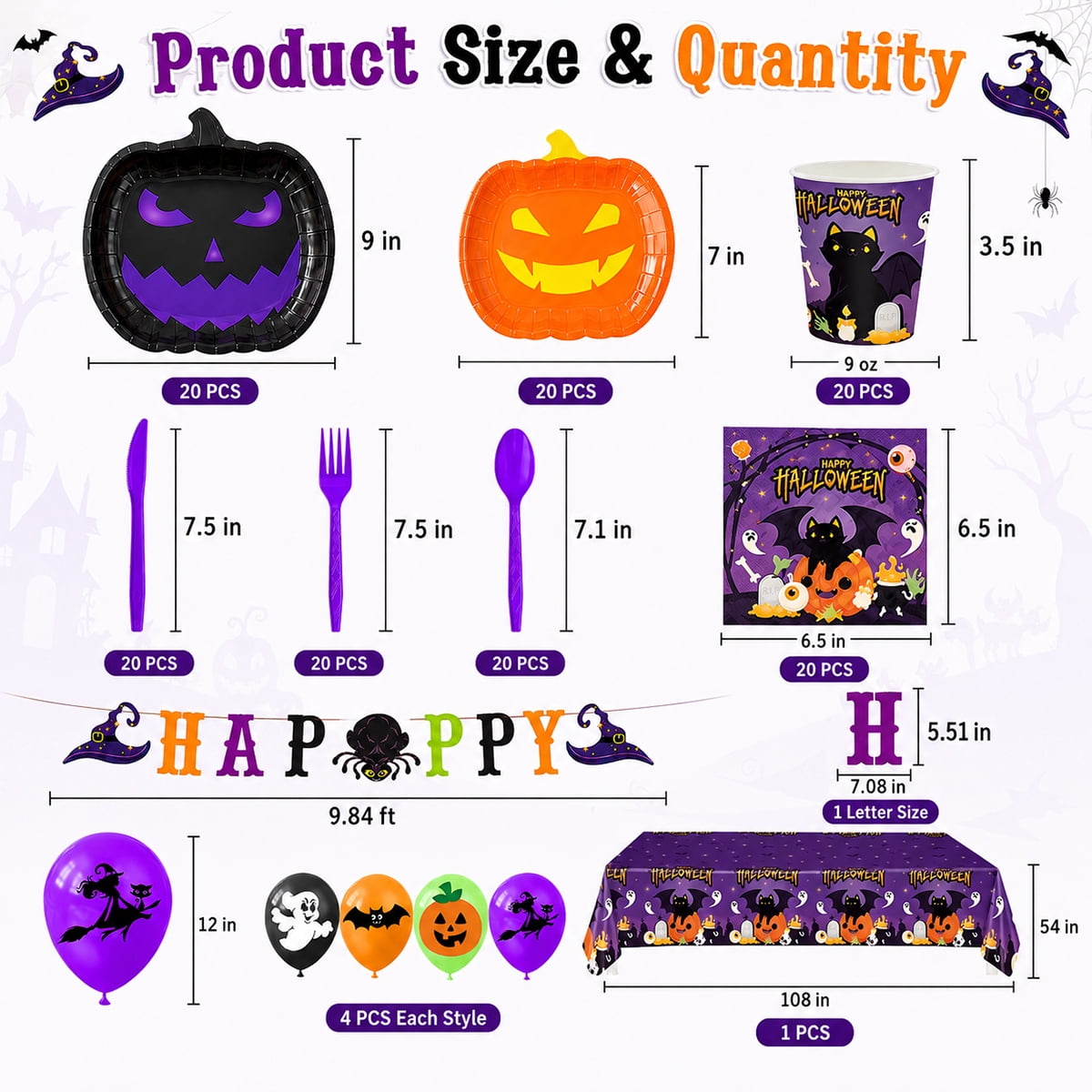 Halloween Paper Plates for Halloween Party Decoration Disposable Cups Napkins Table Cover Balloons Banner for Halloween Birthday Party Supplies Serve 20 Design2