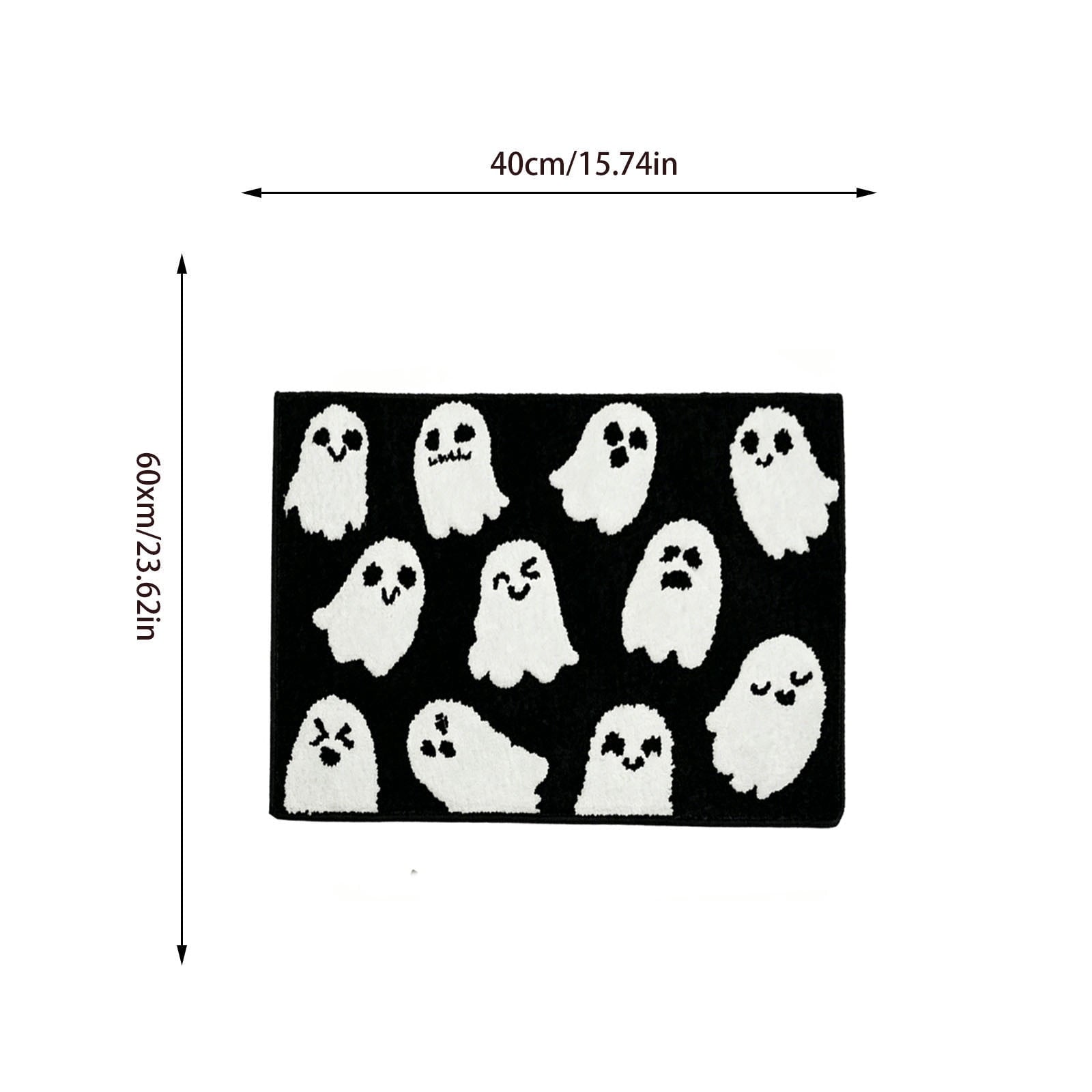 Halloween Heart Print Doormat 60x40cm, Black Orange Spooky Entry Mat for Front Door, Non-Slip Indoor Outdoor Rug