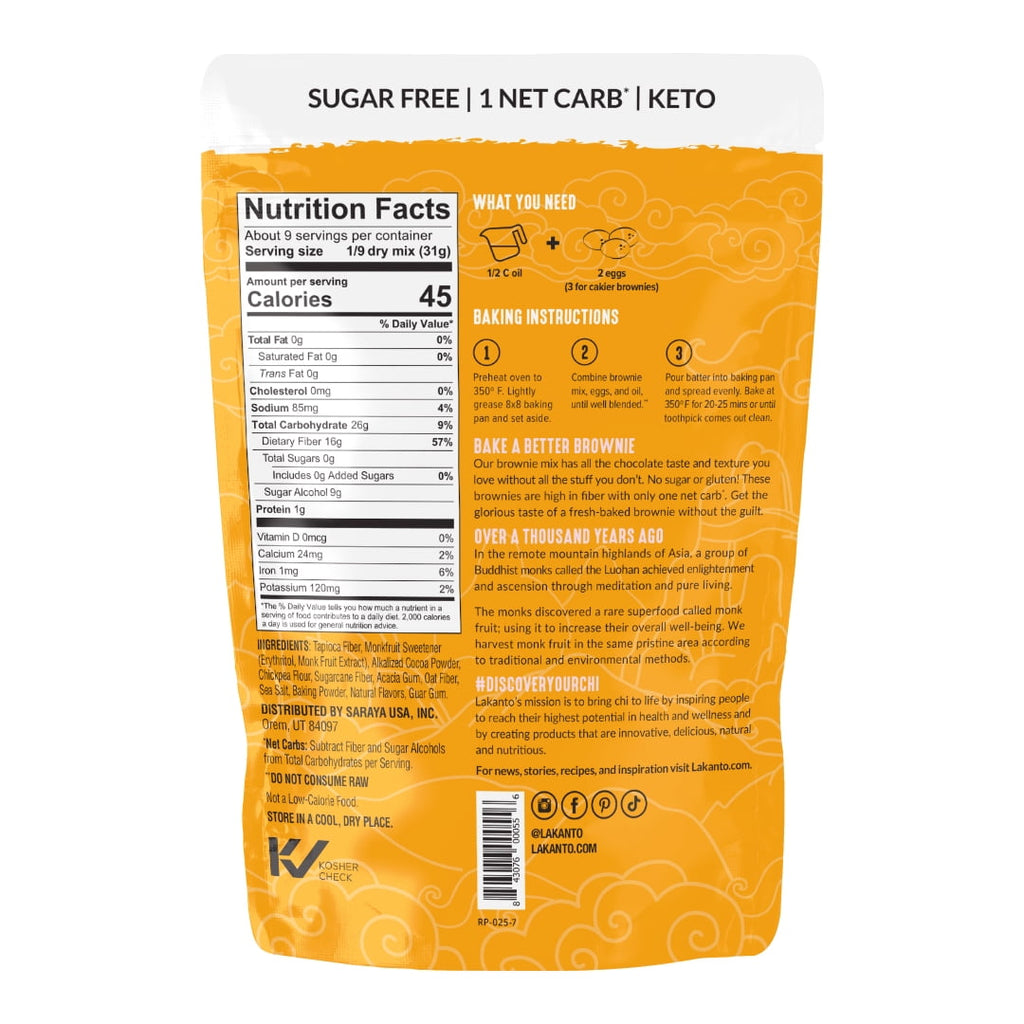 Lakanto Sugar Free Brownie Mix - Sweetened with Monk Fruit Sweetener, Keto Diet Friendly, Dutched Cocoa, High in Fiber, 3g Net Carbs, Gluten Free, Easy to Make (Pack of 3)