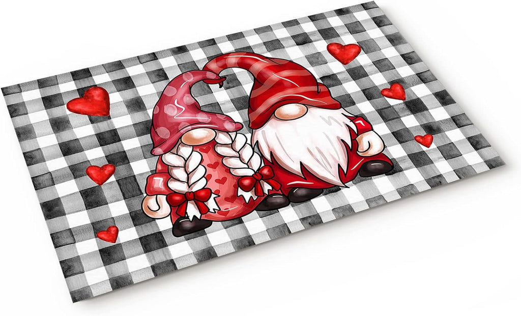 Christmas Snowman Trees Entrance Door Mat, Red Plaid Low Profile Tradition Christmas Decor Welcome Doormat, Non-Slip Carpet Rugs Floor Mat Decorative for Home/Bathroom/Kitchen - 20"x31.5"
