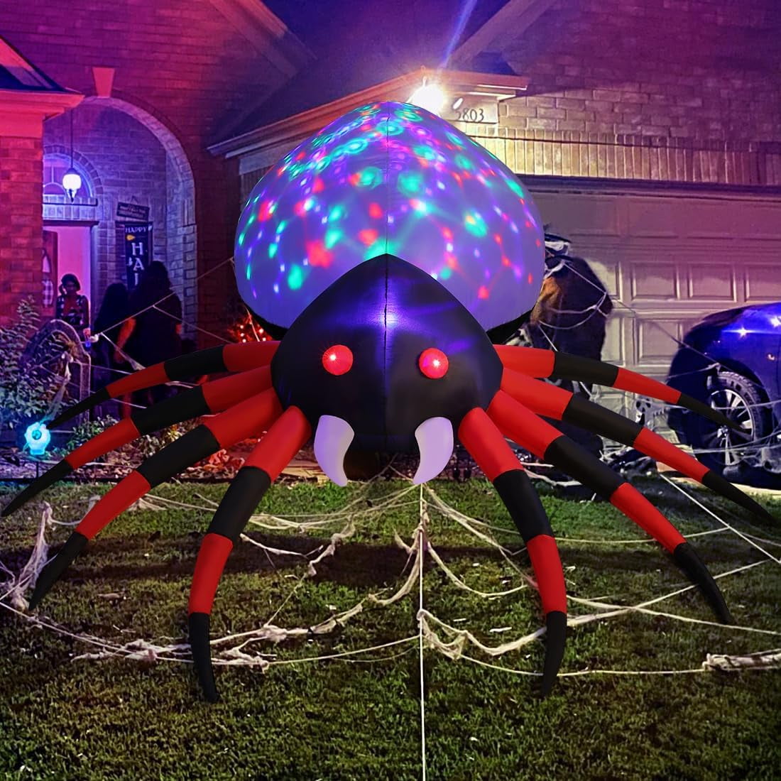 GOOSH Halloween Inflatable 8.5 FT Halloween Spider Inflatable, Giant Blow Up Spider with Built-in Lights, Outdoor Inflatable Halloween Decorations Halloween Blowup for Holiday/Party/Yard