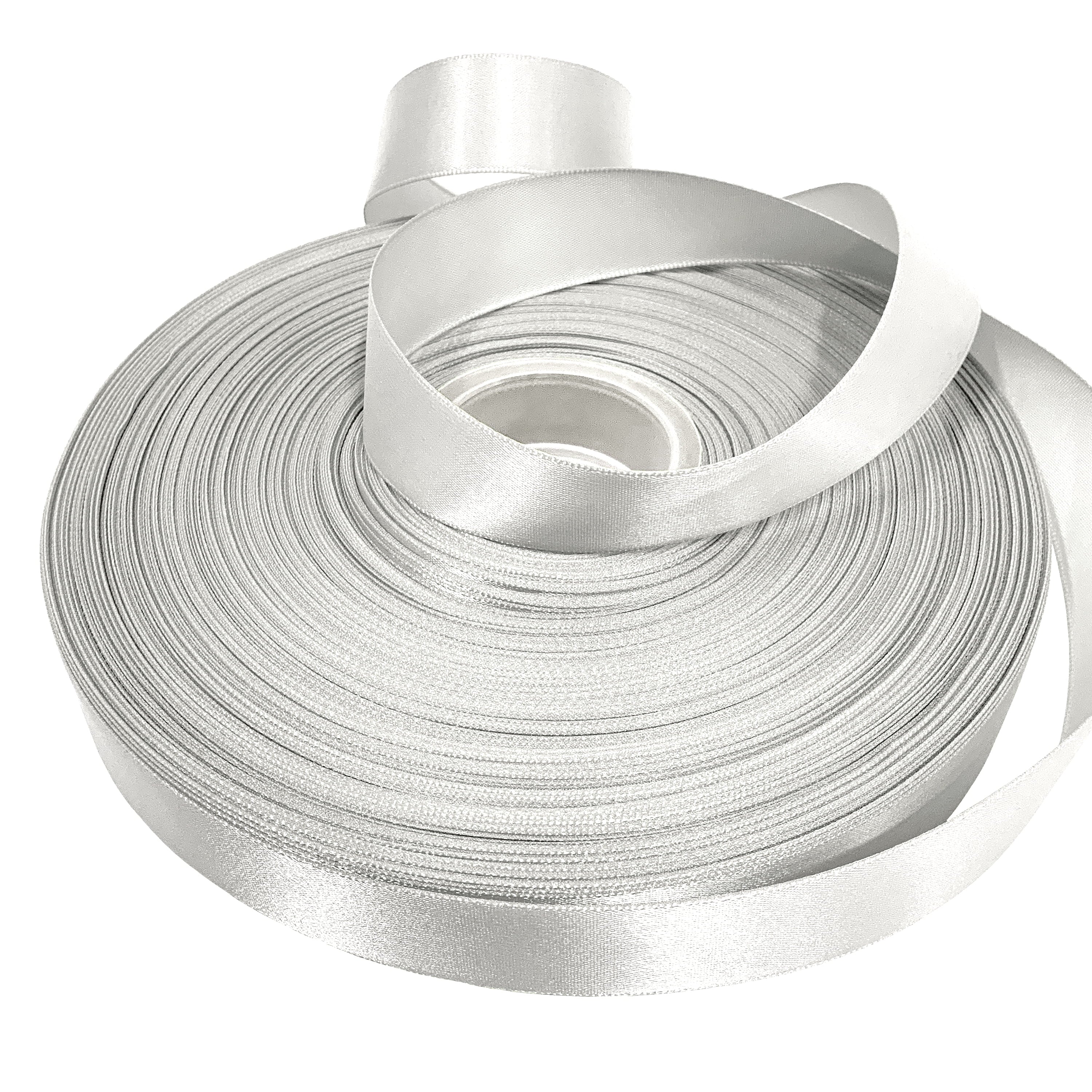 White Double Faced Satin Ribbon for Wedding and Crafts, 7/8" x 100 Yards by Gwen Studios
