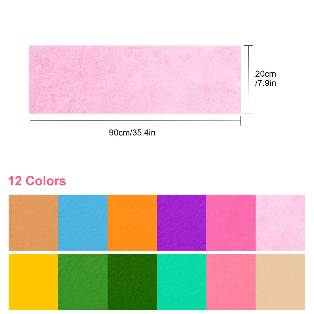 12roll Soft Felt Fabric Sheets, TSV 35.4x7.9'' Colorful DIY Felt Cloth for Christmas Crafts, Handmade Gifts, Party Decor
