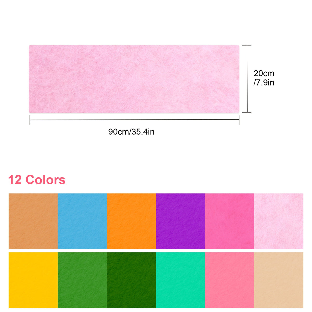 12roll Soft Felt Fabric Sheets, TSV 35.4x7.9'' Colorful DIY Felt Cloth for Christmas Crafts, Handmade Gifts, Party Decor