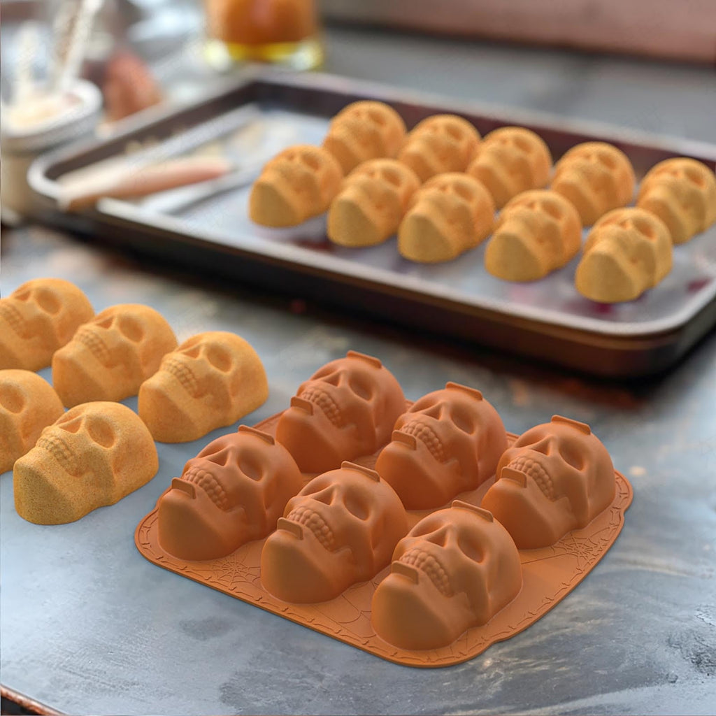 Halloween 6-Cavity Skull Silicone Cake Mold, Nonstick Skull Baking Pan for Mini Cakes, Chocolate, Pudding, Jello & Soap, BPA-Free Food Grade, Dishwasher Safe