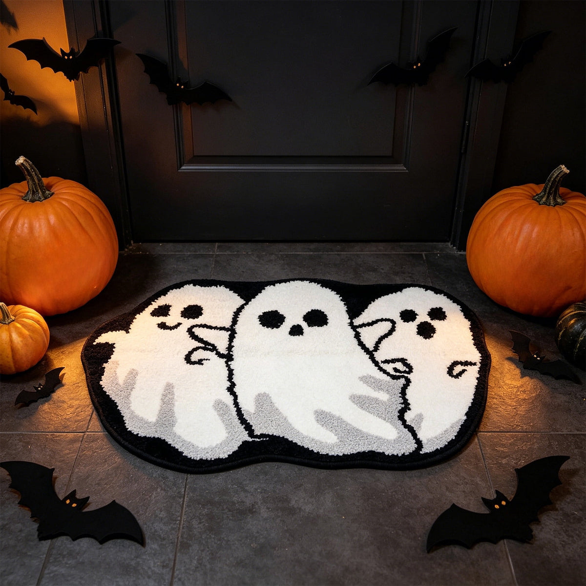 BingTong Cartoon Ghost Themed Fall Welcome Mat,Variety Spooky Adorable Ghost Shape Entryway Rug,Weather Resistant Low Profile Door Mat for Home Apartment Cafe Halloween Decoration Ghost F