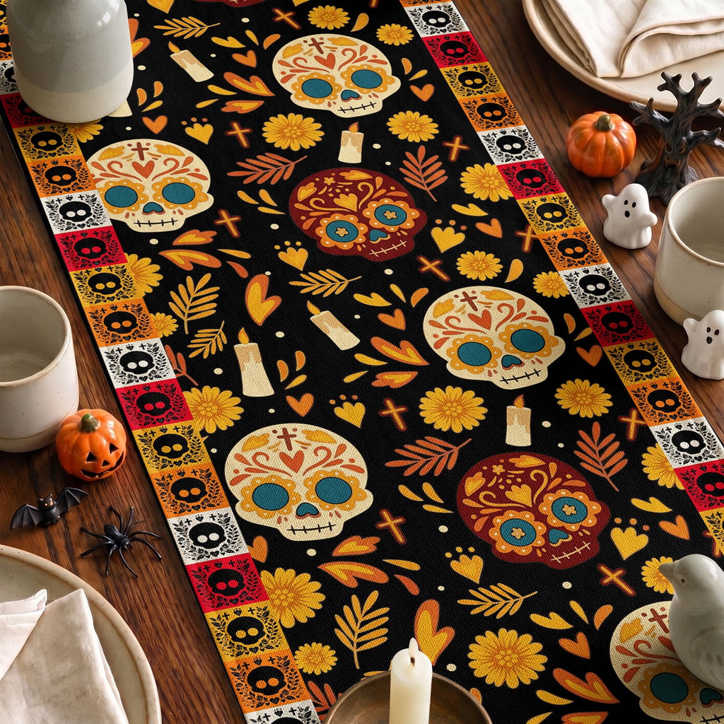Sm:)e Halloween Table Runner Ghost Pumpkin 13x72 Inch, Halloween Party Kitchen Dining Indoor Outdoor Decorations,Orange