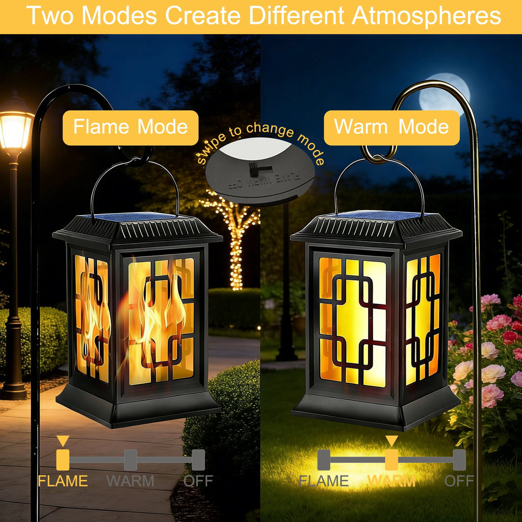 SZRSTH Solar Lanterns Outdoor, Waterproof Hanging Solar Lanterns, Garden Solar Powered Flame Lights LED Lanterns Lights for Patio Pathway Deck Yard (2 Pack)