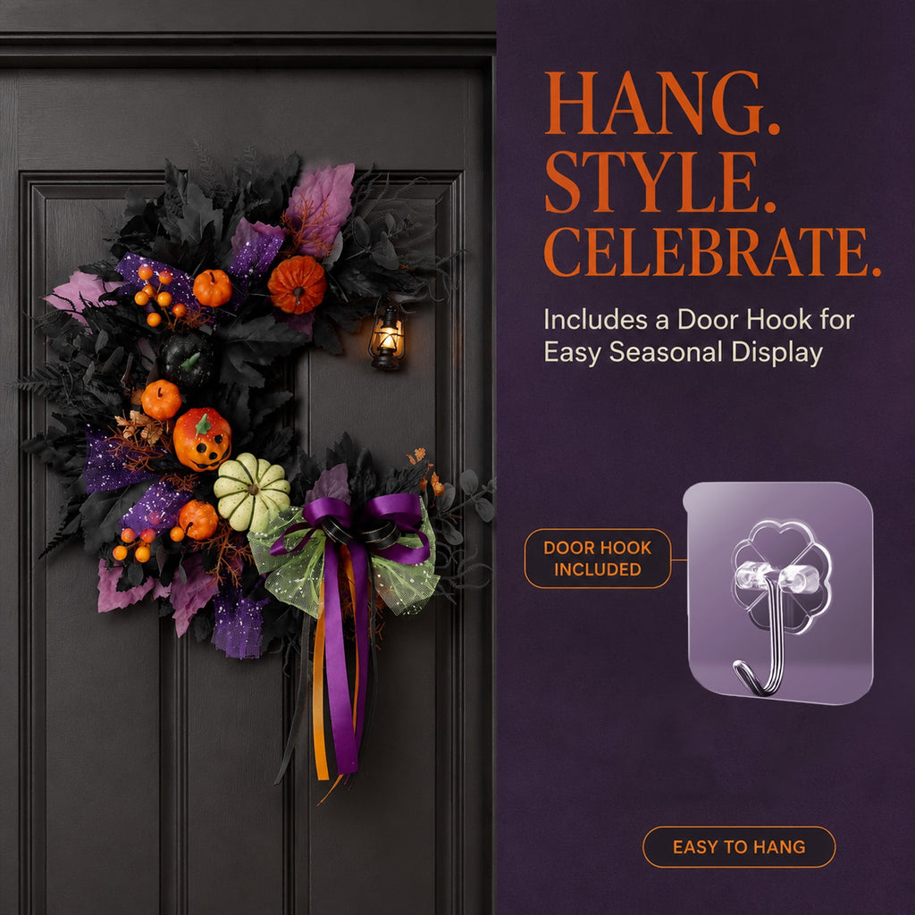 Halloween Wreath for Front Door, Crescent Wreath Moon, Black Gothic Spooky Outdoor Décor