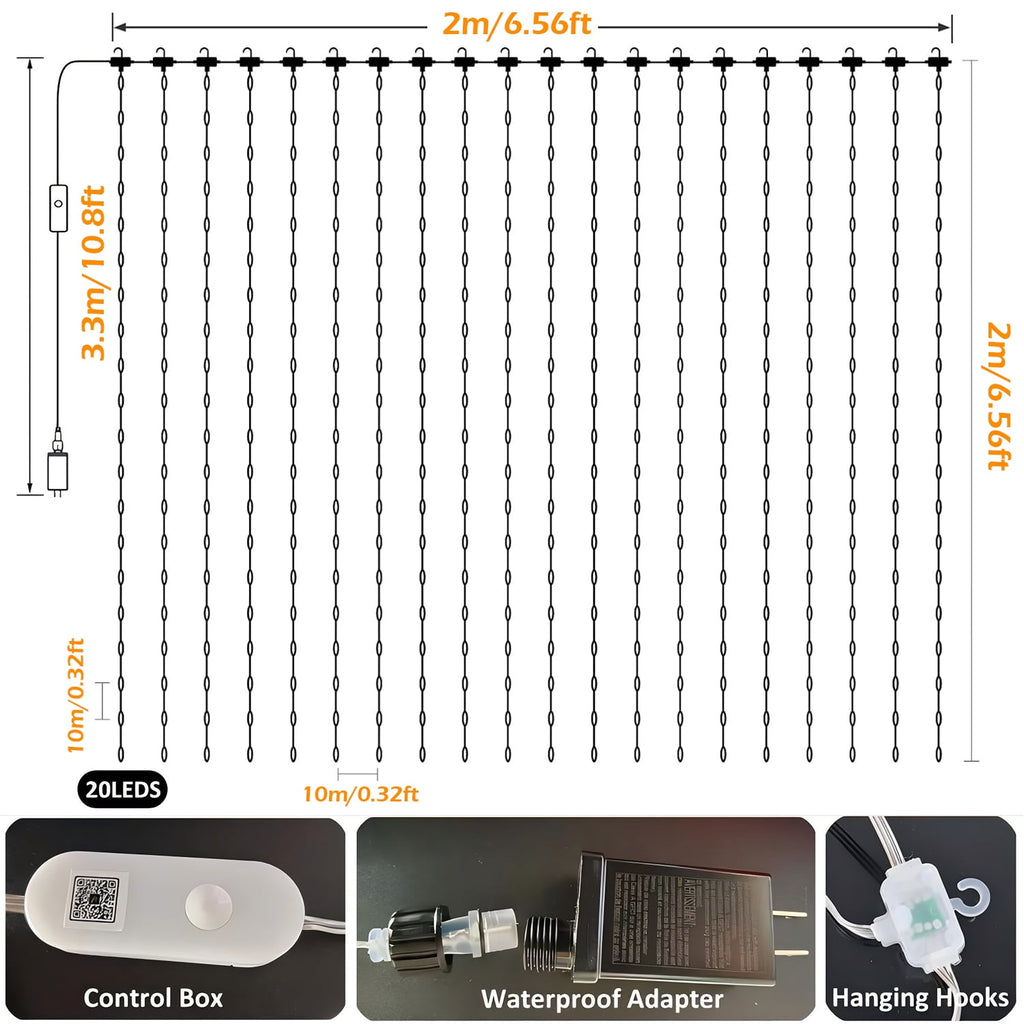 IC ICLOVER Smart Curtain Lights 6.6x6.6Ft, 400 LED Color Changing Wall Lights, APP & Remote Control, Dynamic DIY Curtain String Lights Waterproof for Bedroom Halloween Christmas Backdrop Decor