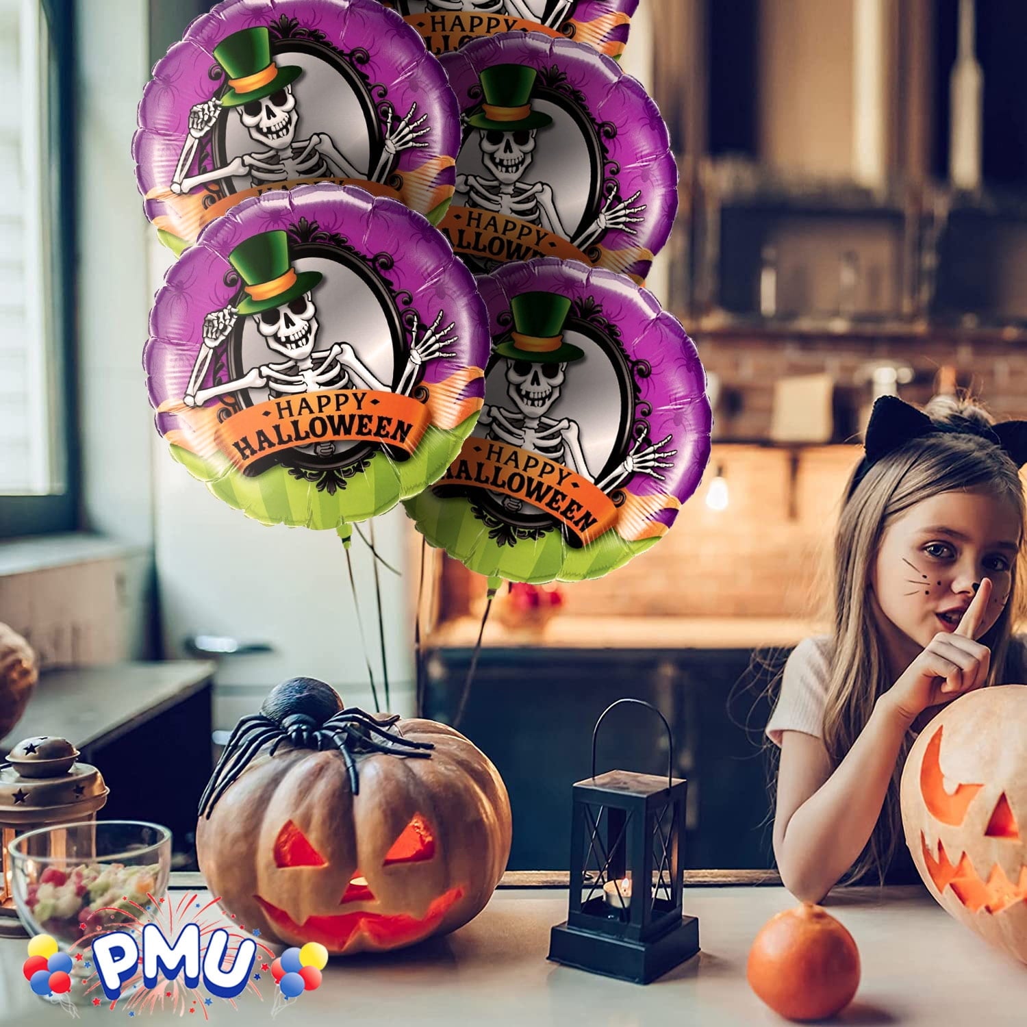 PMU Halloween Party Decoration "Happy Halloween" Jack Faces Aglow 18 Inch Mylar-Foil Balloon (1pkg) Pkg/1