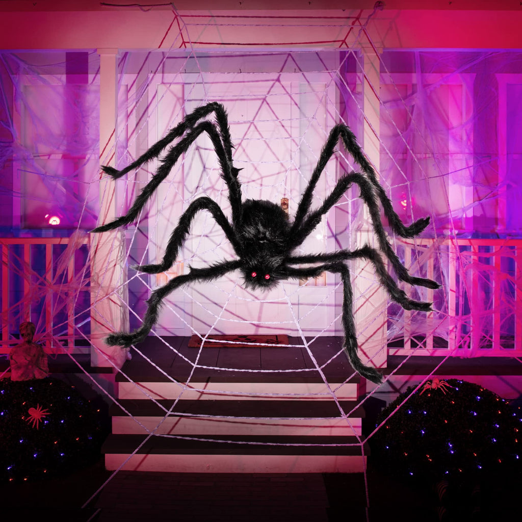 Joyfy 5 ft Scary Giant Spider Halloween Decorations Outdoor,Poseable Spider Lifelike Hairy Prop for Yard,Haunted House,Tree or Porch Party Decorations,Black