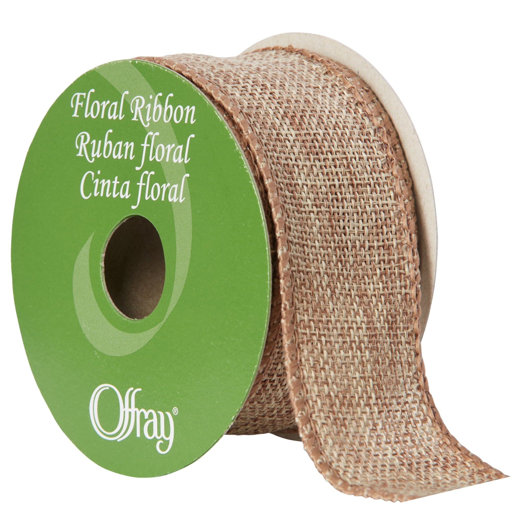 (3 pack) Offray Ribbon, Natural 1 1/2 inch Wired Linen-Look Ribbon, 12 feet
