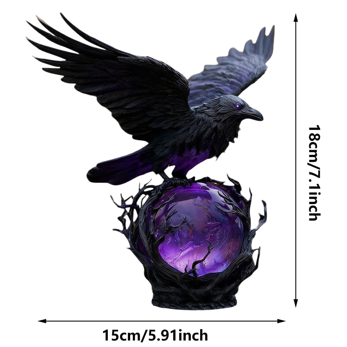 Gothic Mysterious Crow LED Light Luminous Sculpture, Resin Gothic Home Decor Accent, Raven Lamp for Halloween Gift, Bedroom Bedside, Living Room