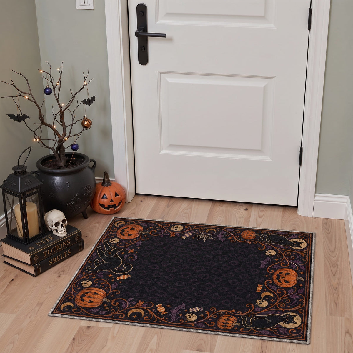 GENIMO 2'x7' Halloween Runner Rug, Washable Non Slip Soft Farmhouse Pumpkin Indoor Outdoor Hallway Runner for Porch Patio Kitchen Entryway, Vintage Sepia