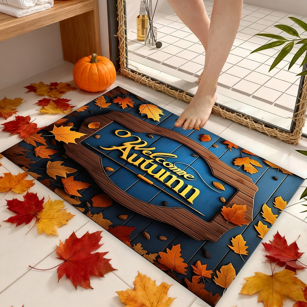 JoyMoreHome Fall Welcome Mat, 20x32 Inch Maple Leaves Door Mats, Decorative Indoor Outdoor Non Slip Entryway Rug, Halloween Thanksgiving Doormat Decor