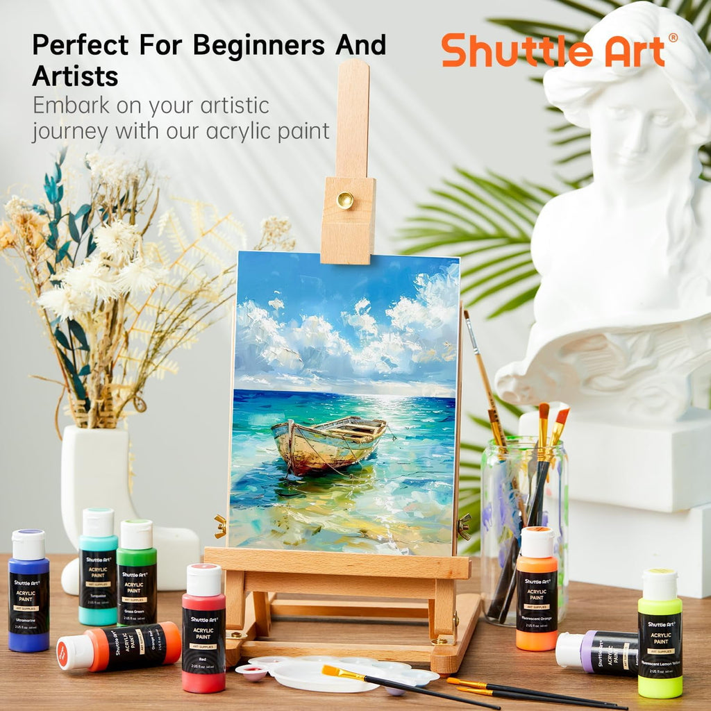 Acrylic Paint, Shuttle Art 50 Colors Acrylic Paint Set, 2oz/60ml Bottles, Rich Pigmented, Water Proof, Acrylic Paints for Artists, Beginners on Canvas Rocks Wood Ceramic Fabric