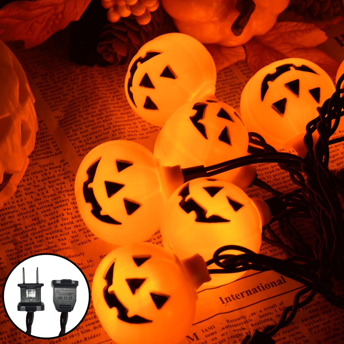 Halloween Pumpkin String Lights, 8.5Ft Outdoor Halloween Decorations Lights with 10 Jack-O-Lantern Lights, Hanging Pumpkin String Lights Party Patio Garden Window Decor
